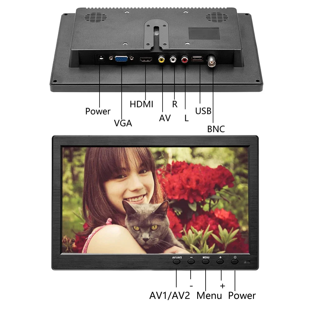 10.1" LCD HD Monitor, Mini TV & Computer Display Screen with HDMI VGA AV