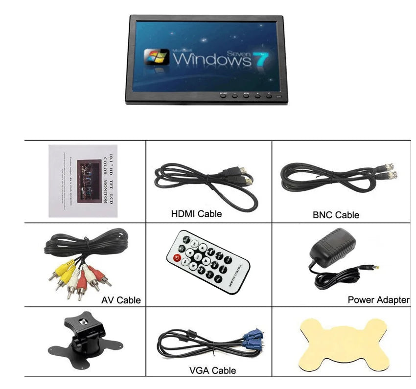 10.1" LCD HD Monitor, Mini TV & Computer Display Screen with HDMI VGA AV