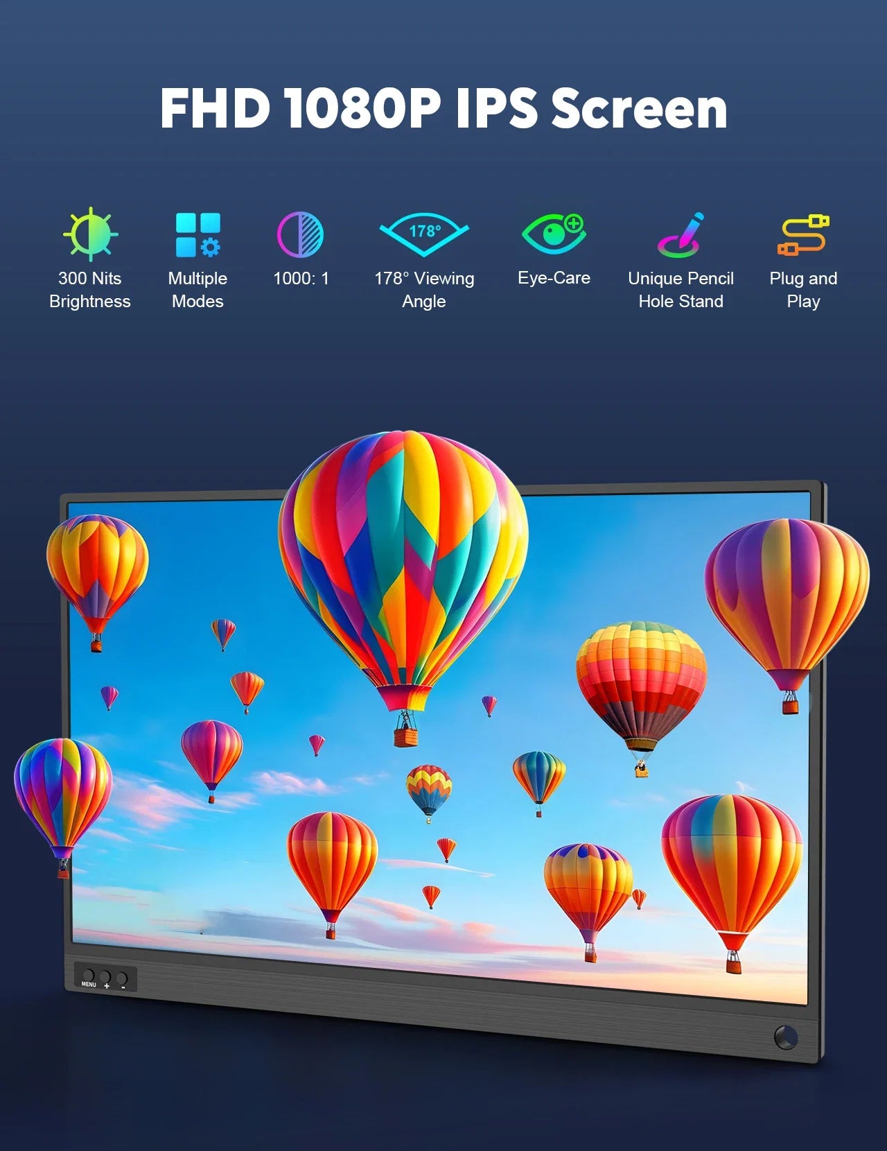 15.6 Inch Portable Monitor Full HD 1080P IPS USB-C Mini HDMI Display with Stand