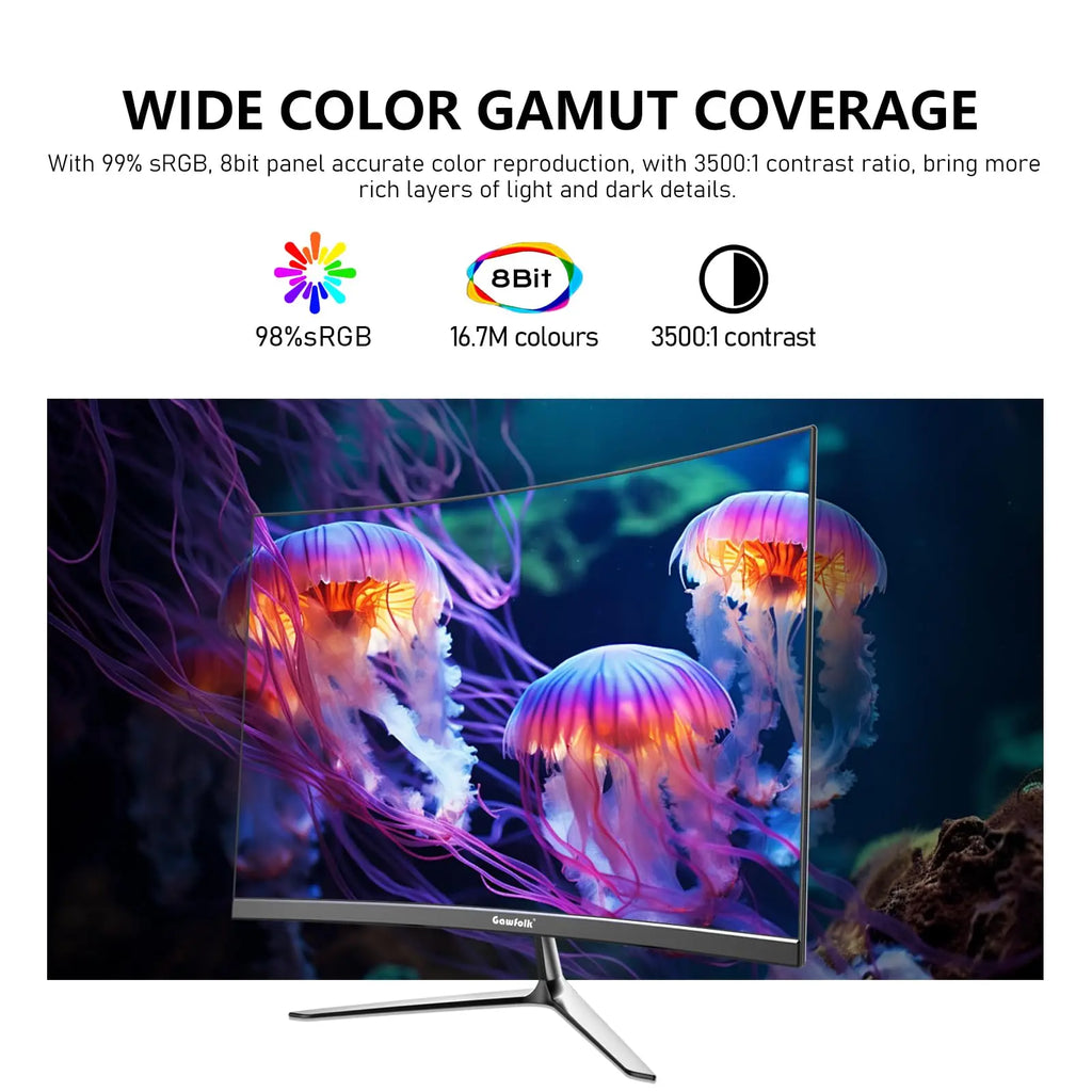 24.5 Inch Curved Gaming Monitor Full HD 1080P 120Hz Frameless Display Speakers