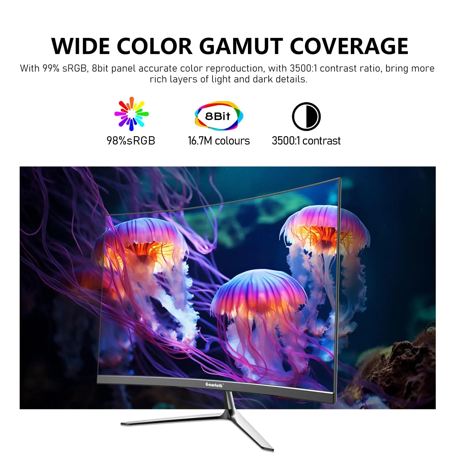 24.5 Inch Curved Gaming Monitor Full HD 1080P 120Hz Frameless Display Speakers