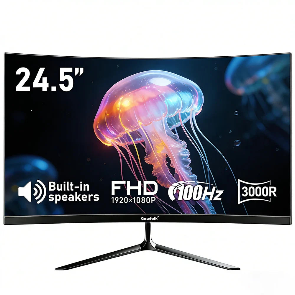 24.5 Inch Curved Gaming Monitor Full HD 1080P 120Hz Frameless Display Speakers