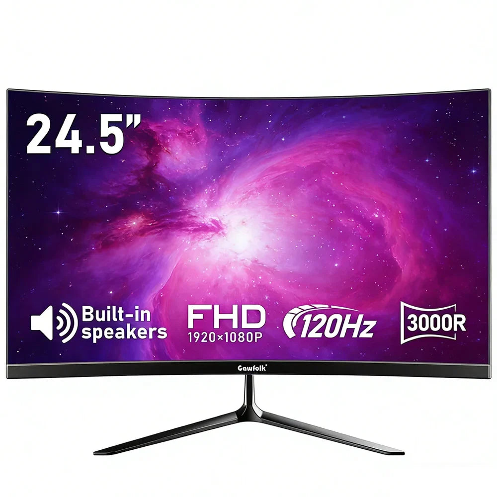 24.5 Inch Curved Gaming Monitor Full HD 1080P 120Hz Frameless Display Speakers