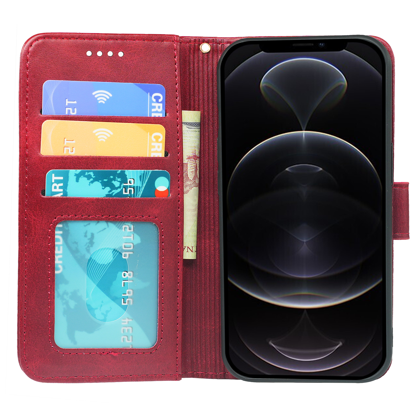 iPhone 12 Series Book Flip Leather Wallet Case with Card Holder