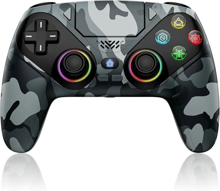 Dinosoo RGB Wireless Controller for PS5/Pro/Slim/PC, Bluetooth Gamepad with Back Paddles, Touchpad, Dual-Motor Vibration, 6-Axis Motion, Macro, Turbo with Speaker, 3.5mm Audio