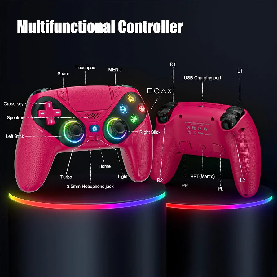 Nonbliep Wireless Controller for PS5/Slim/Pro/PC, Bluetooth Gamepad with Back Paddles, Speaker, Dual vibration, 6-Axis Sensor, Turbo, Macro, Touchpad and 3.5mm Audio Jack