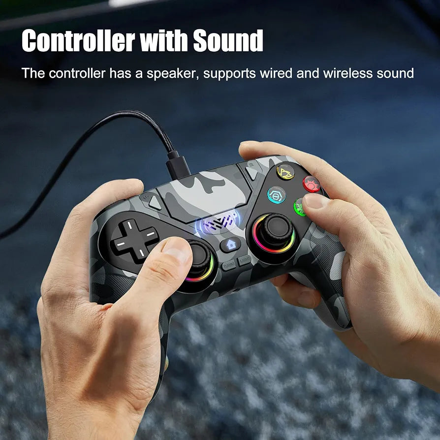 Dinosoo RGB Wireless Controller for PS5/Pro/Slim/PC, Bluetooth Gamepad with Back Paddles, Touchpad, Dual-Motor Vibration, 6-Axis Motion, Macro, Turbo with Speaker, 3.5mm Audio