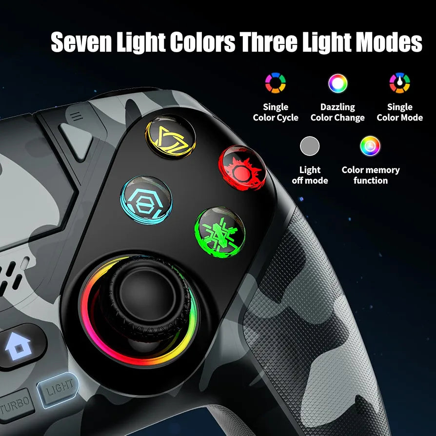 Dinosoo RGB Wireless Controller for PS5/Pro/Slim/PC, Bluetooth Gamepad with Back Paddles, Touchpad, Dual-Motor Vibration, 6-Axis Motion, Macro, Turbo with Speaker, 3.5mm Audio
