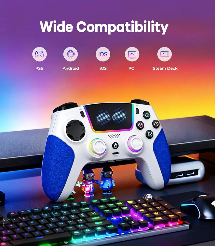 SFGSUP Wireless Pro Controller for PS5, PC, Mac, Steam Deck, Blue-White