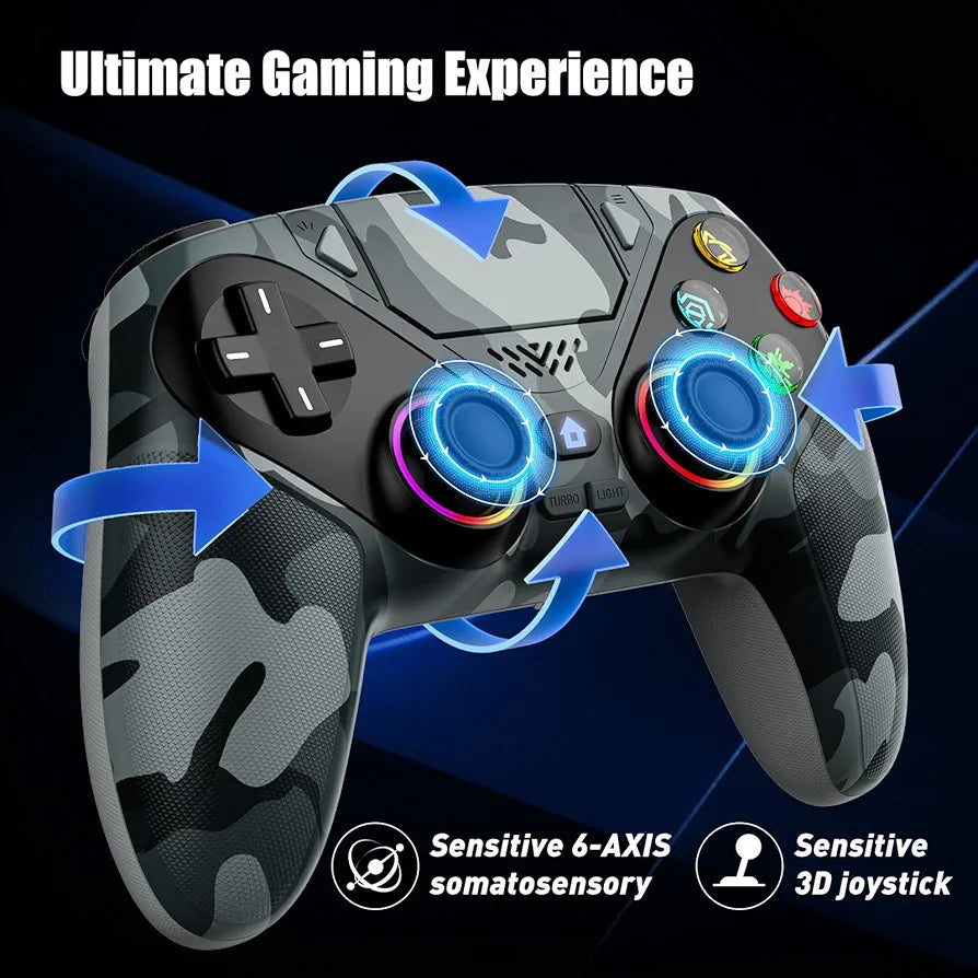 Dinosoo RGB Wireless Controller for PS5/Pro/Slim/PC, Bluetooth Gamepad with Back Paddles, Touchpad, Dual-Motor Vibration, 6-Axis Motion, Macro, Turbo with Speaker, 3.5mm Audio