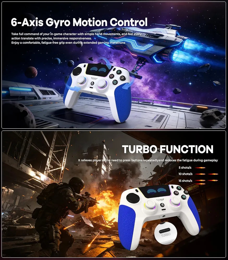 SFGSUP Wireless Pro Controller for PS5, PC, Mac, Steam Deck, Blue-White