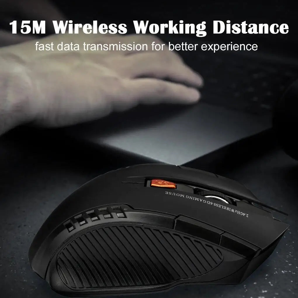 2.4G Wireless Black Mouse - 1600DPI Optical PC Computer Gaming USB Receiver
