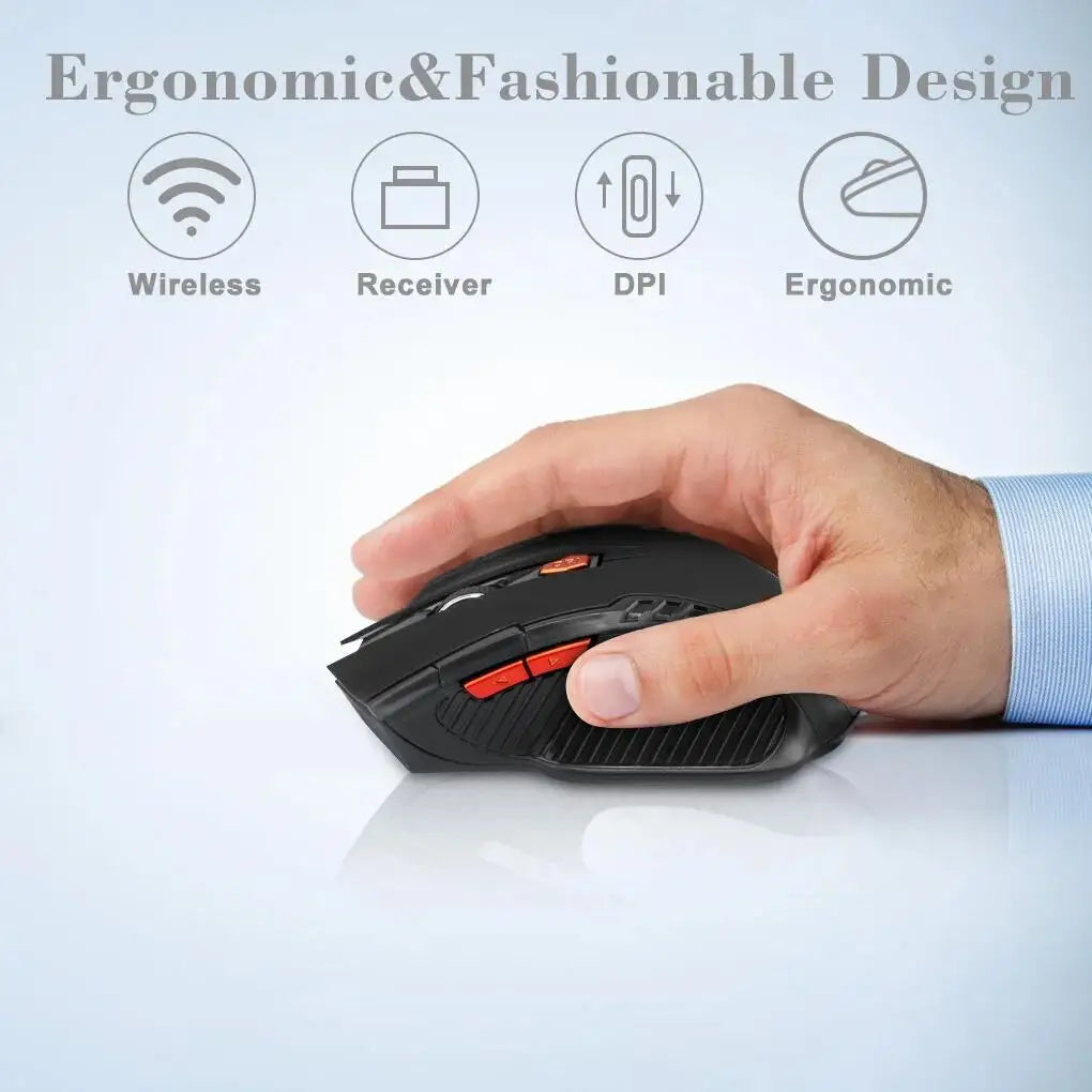 2.4G Wireless Black Mouse - 1600DPI Optical PC Computer Gaming USB Receiver