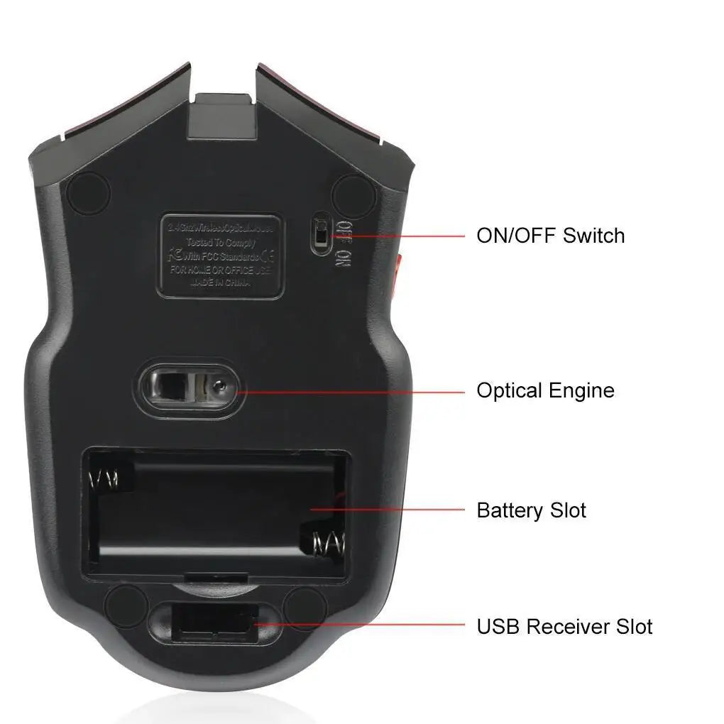 2.4G Wireless Black Mouse - 1600DPI Optical PC Computer Gaming USB Receiver