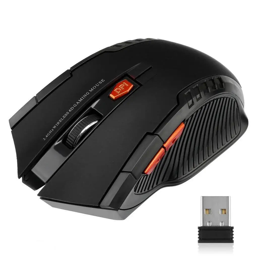 2.4G Wireless Black Mouse - 1600DPI Optical PC Computer Gaming USB Receiver