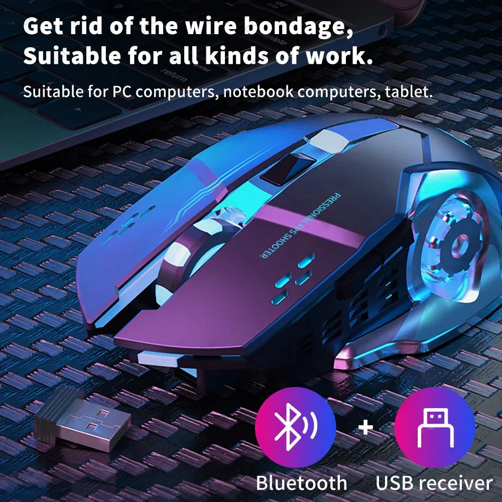 Wireless Bluetooth Mouse 2.4G USB Rechargeable Silent Ergonomic LED Computer Gaming