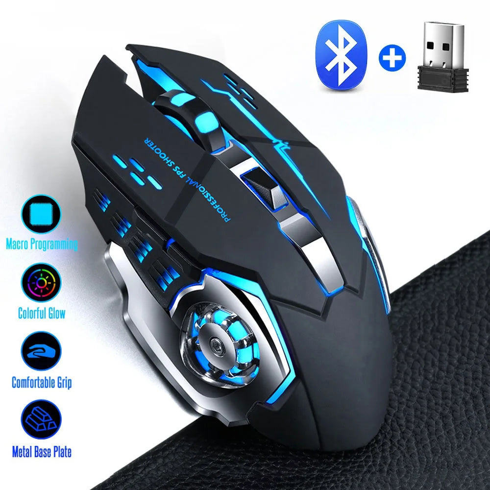 Wireless Bluetooth Mouse 2.4G USB Rechargeable Silent Ergonomic LED Computer Gaming