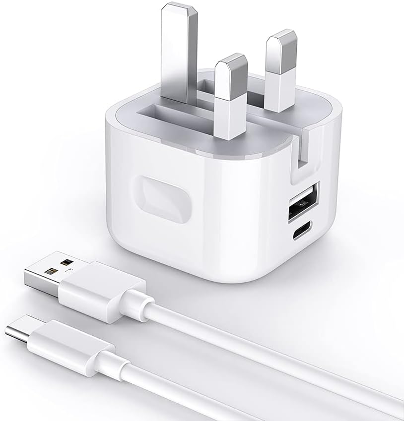 20W Foldable Dual USB-A & USB-C Fast Charger Adapter for Samsung Galaxy, iPhones & Android