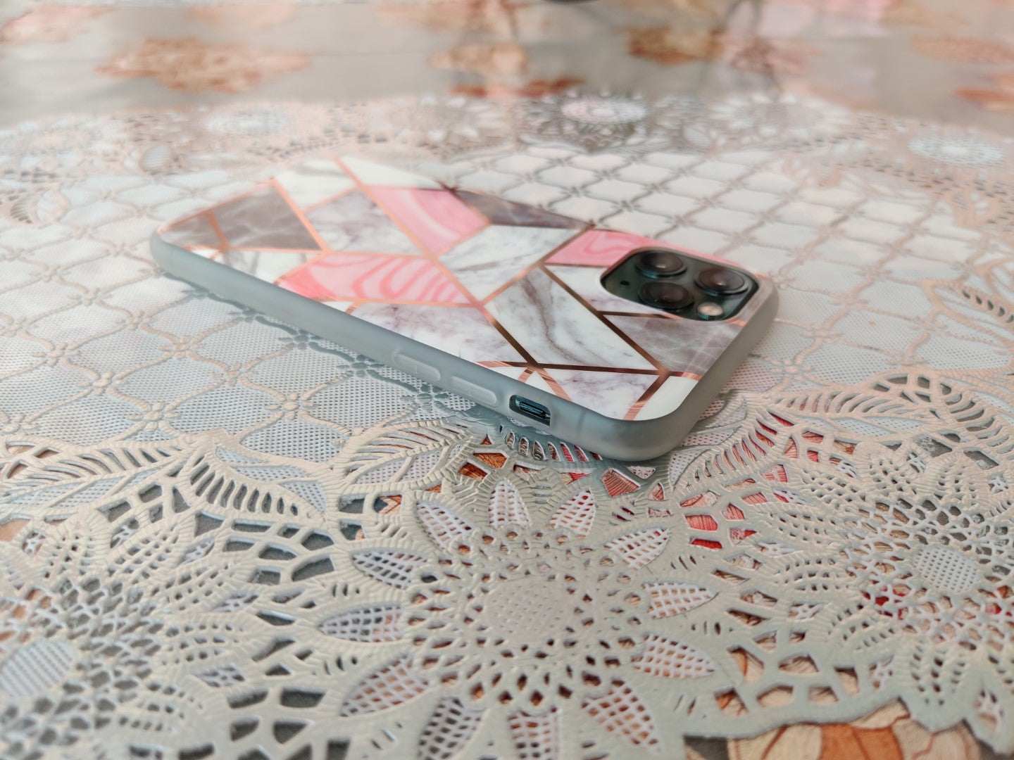 Marble Geometric TPU Coral Case - For iPhone 11 Pro