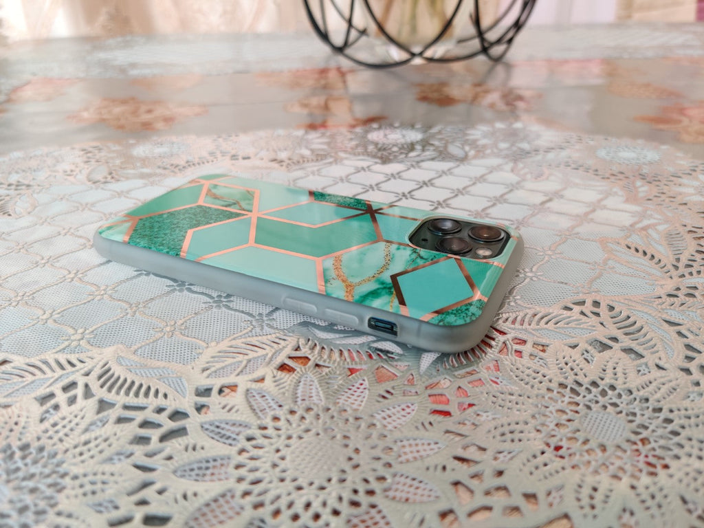 Marble Geometric TPU Green Case - For iPhone 11 Pro