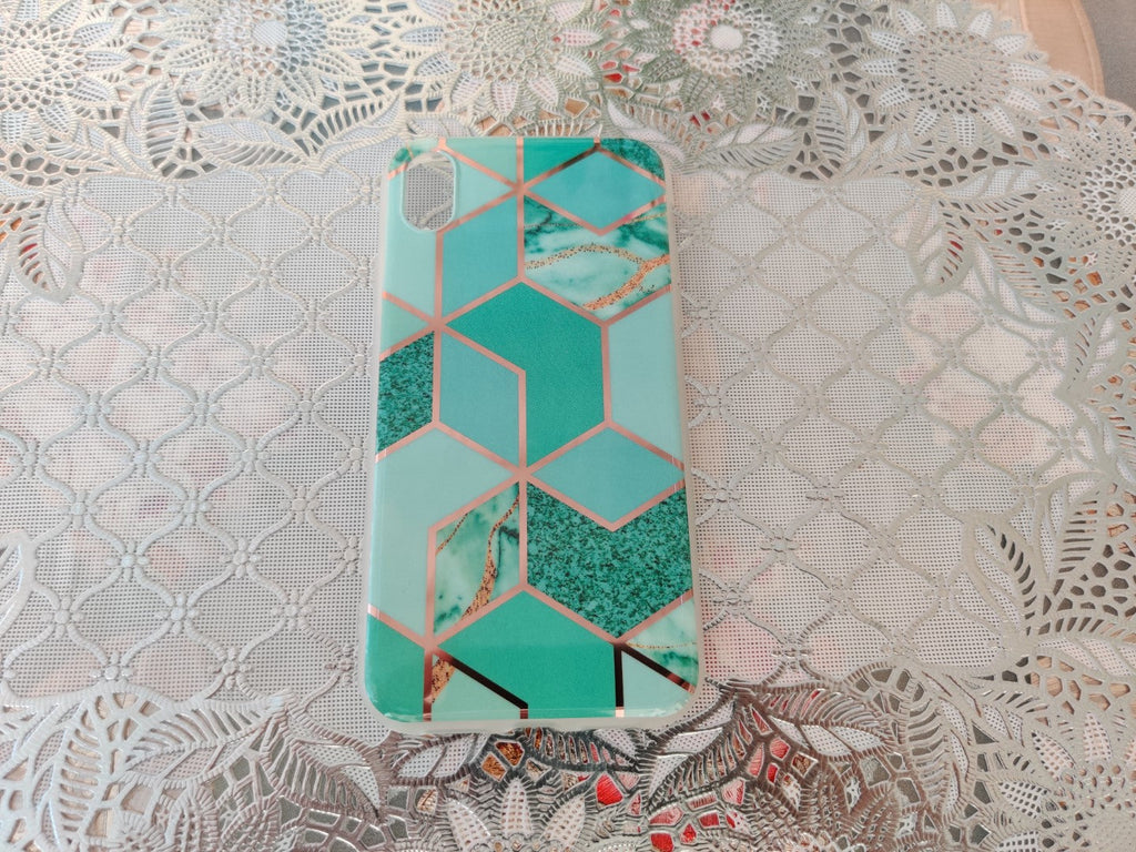 Marble Geometric TPU Green Case - For iPhone X / Xs