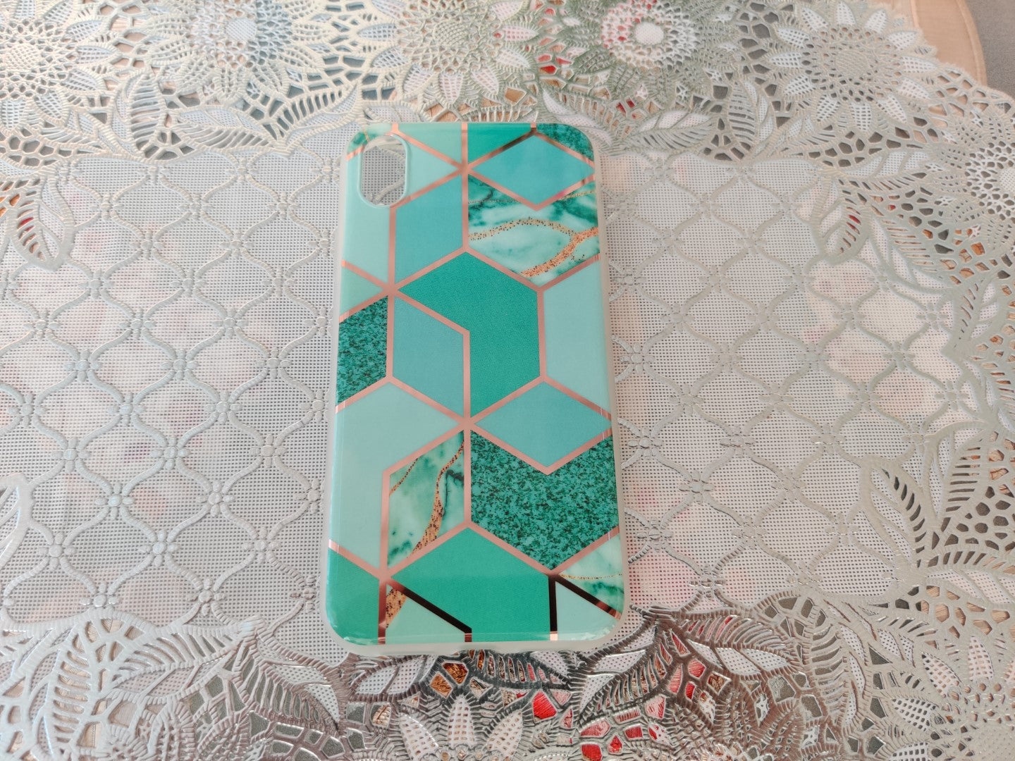 Marble Geometric TPU Green Case - For iPhone X / Xs