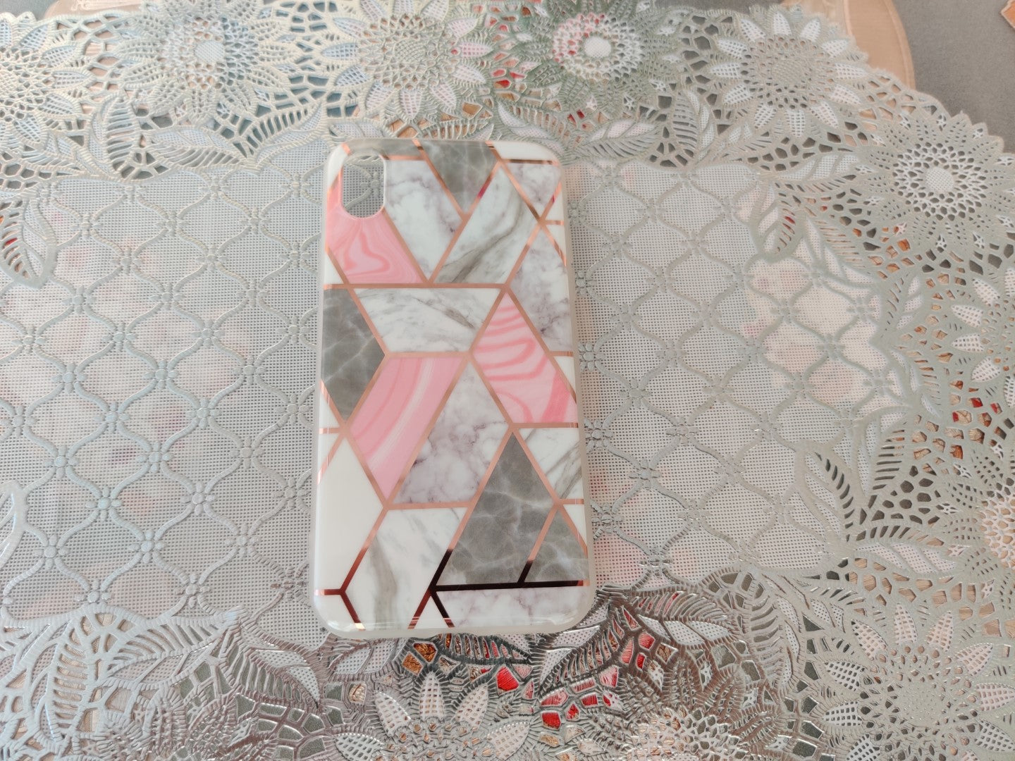 Marble Geometric TPU Coral Case - For iPhone X / Xs