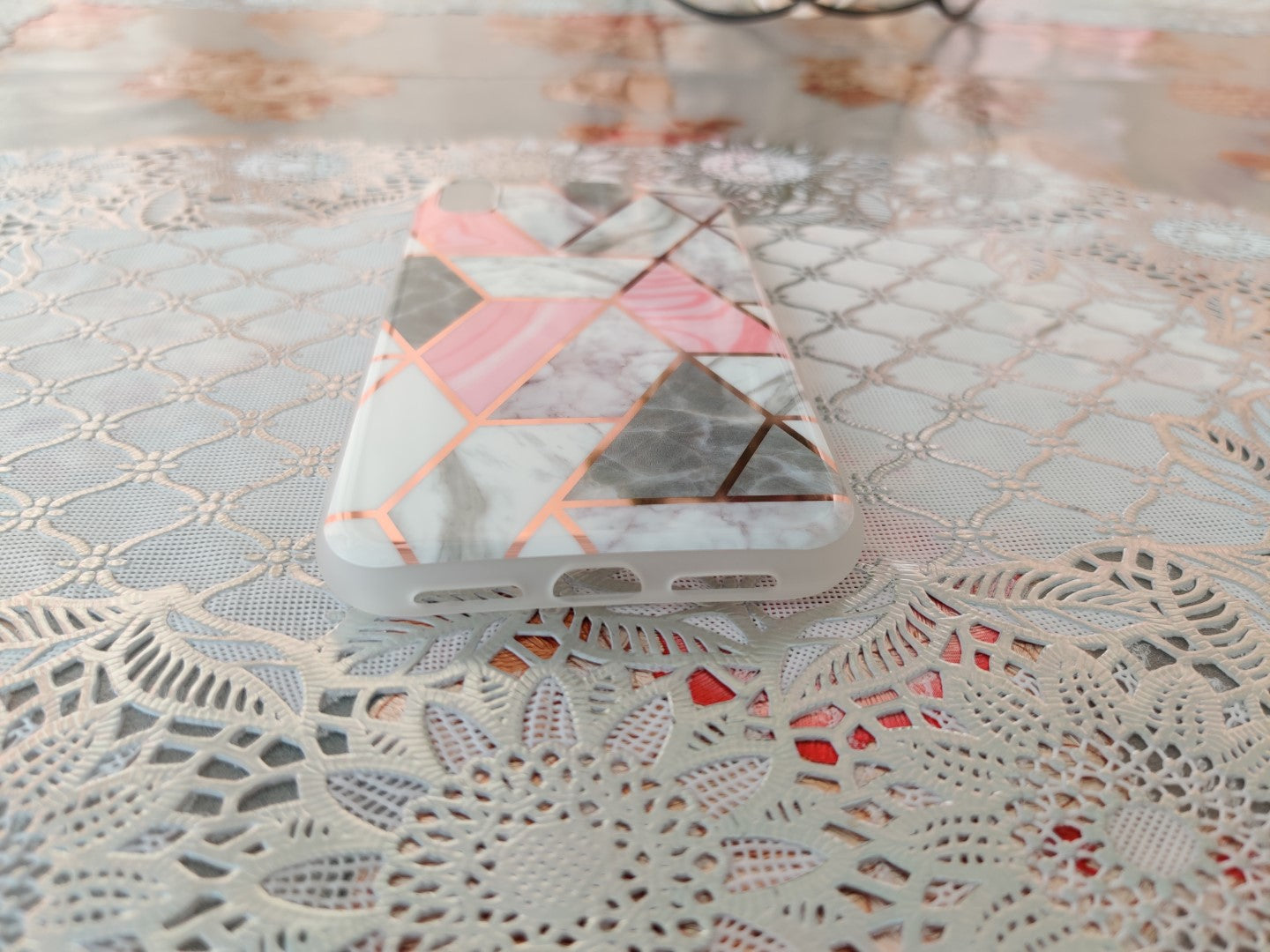 Marble Geometric TPU Coral Case - For iPhone XR
