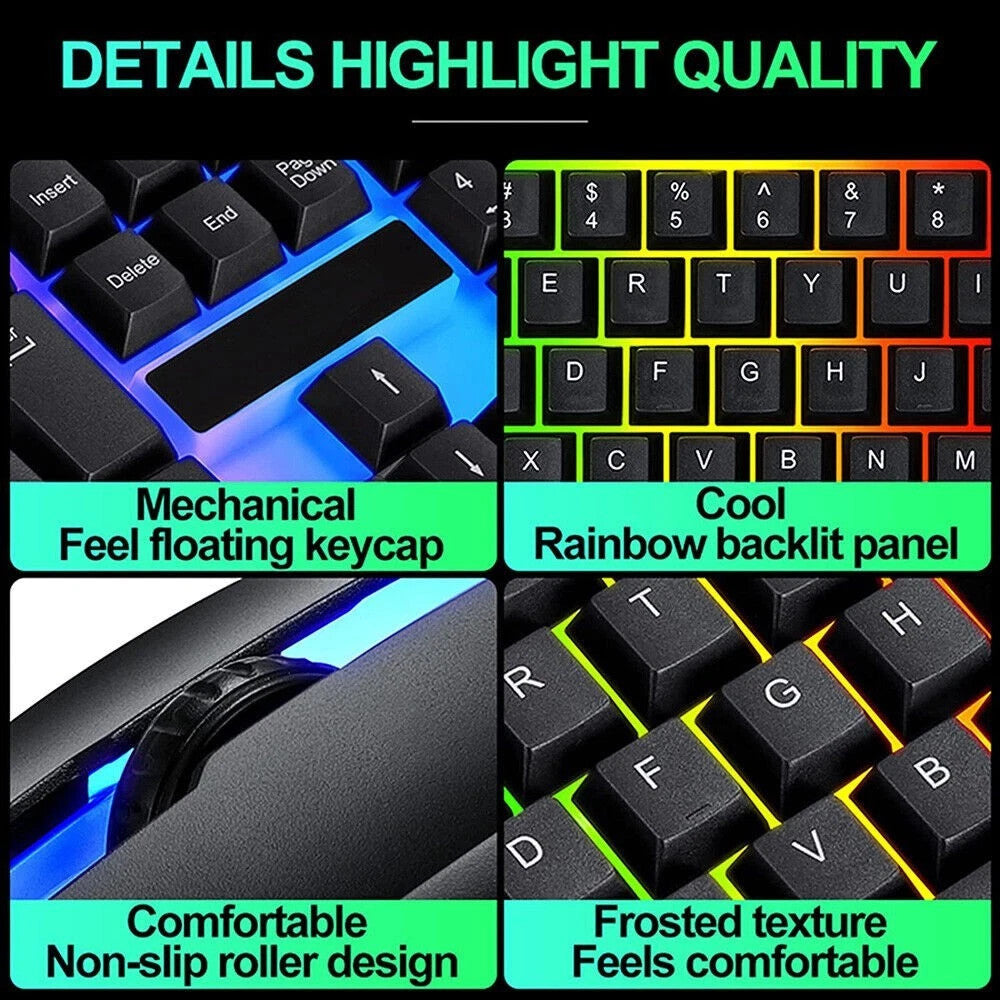 RGB Gaming Keyboard and Mouse Set USB LED for PC Laptop Illuminated Combo