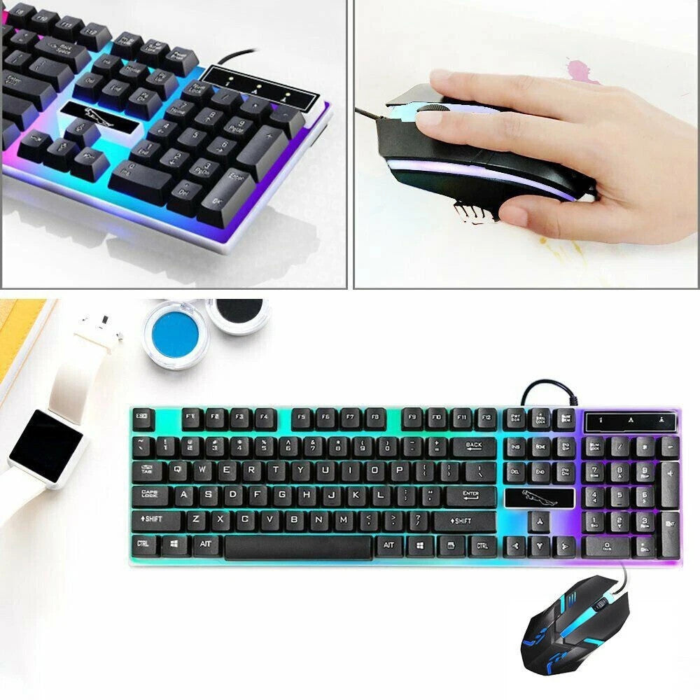 RGB Gaming Keyboard and Mouse Set USB LED for PC Laptop Illuminated Combo