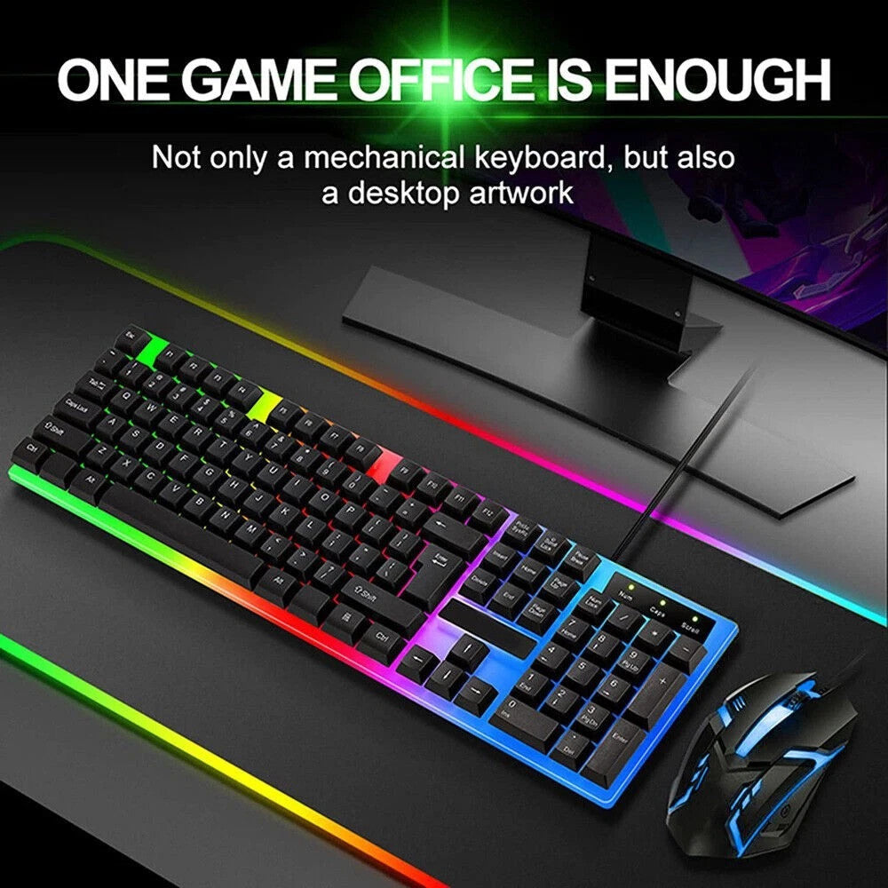 RGB Gaming Keyboard and Mouse Set USB LED for PC Laptop Illuminated Combo