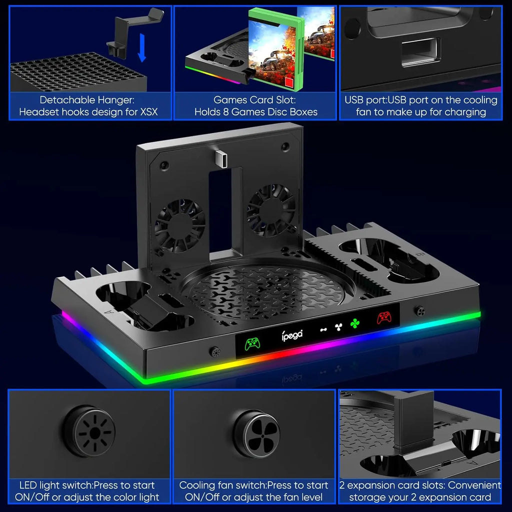 RGB Cooling Fan Stand & Charging Station for Xbox Series X Console & Controller