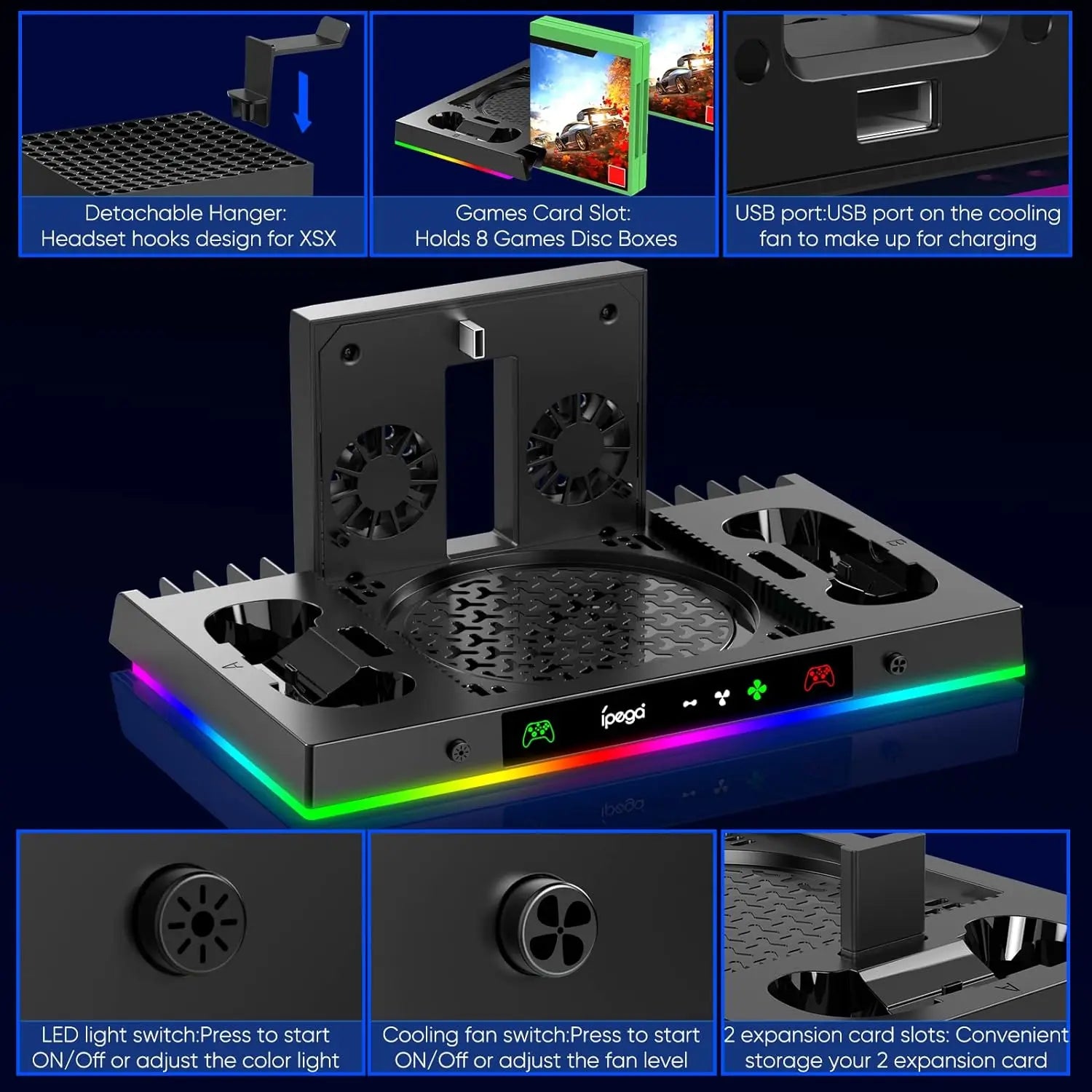 RGB Cooling Fan Stand & Charging Station for Xbox Series X Console & Controller