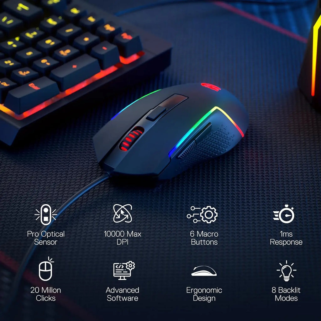 Redragon S141 Gaming Keyboard & Mouse Bundle - RGB Membrane Keyboard and Mouse
