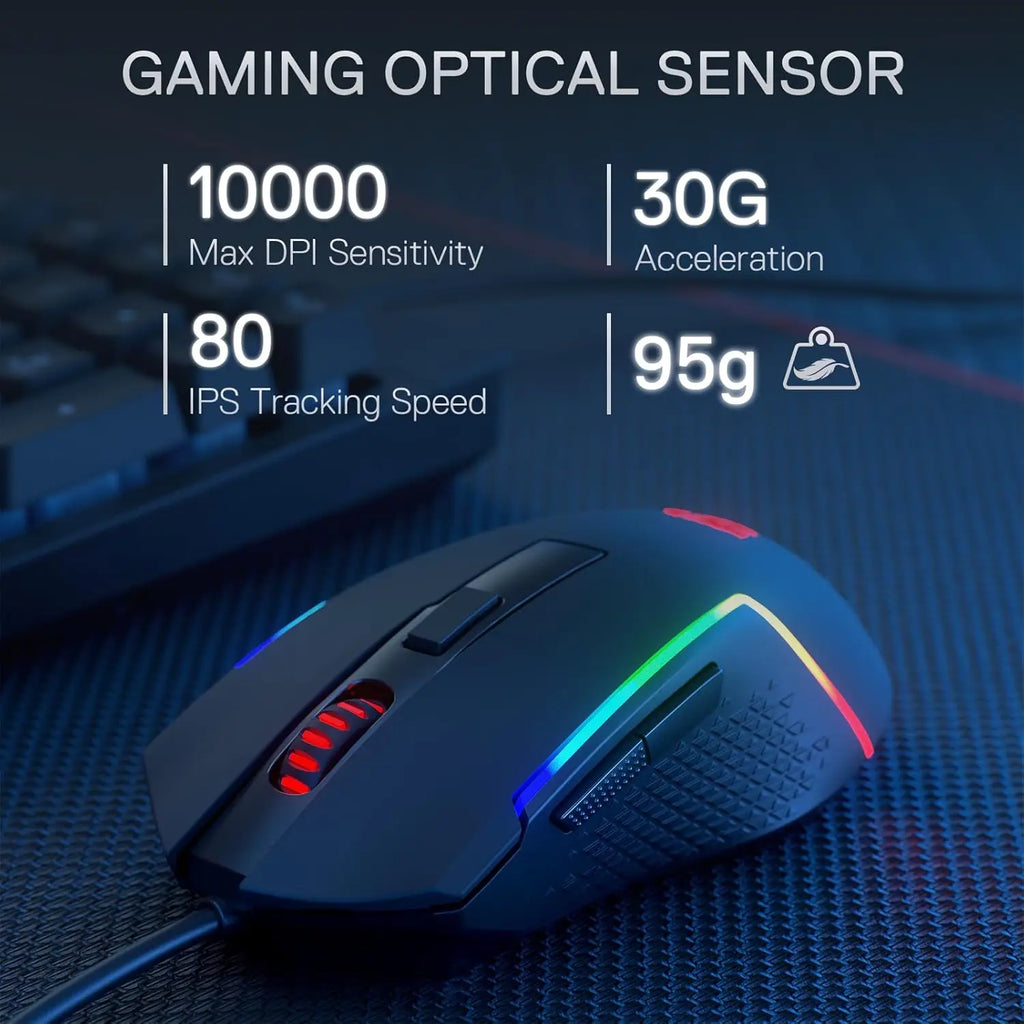 Redragon S141 Gaming Keyboard & Mouse Bundle - RGB Membrane Keyboard and Mouse