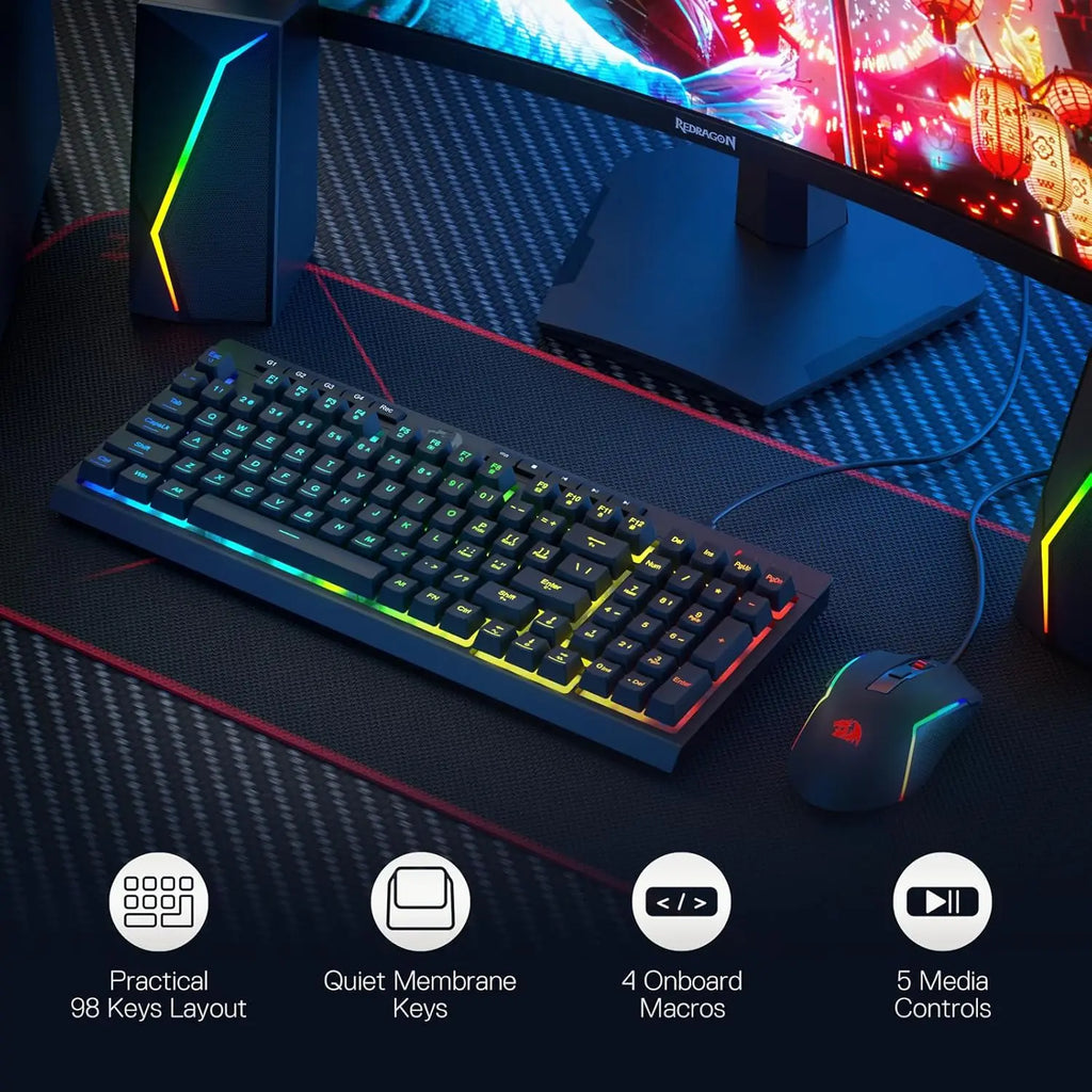 Redragon S141 Gaming Keyboard & Mouse Bundle - RGB Membrane Keyboard and Mouse