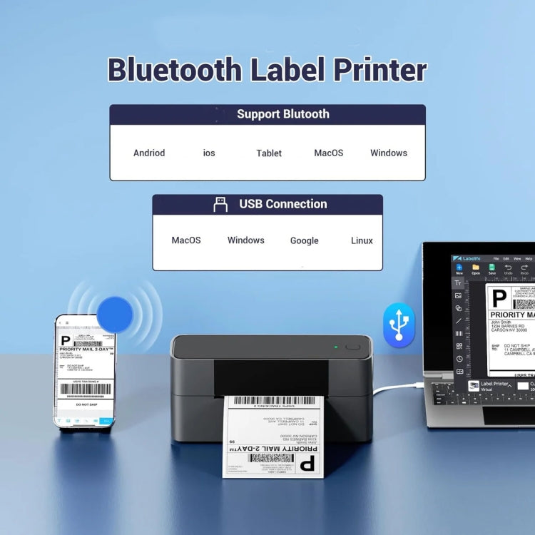 Phomemo PM245-BT Bluetooth Shipping Label Printer Support Labels Width  1- 4.6 Inch(UK Plug)