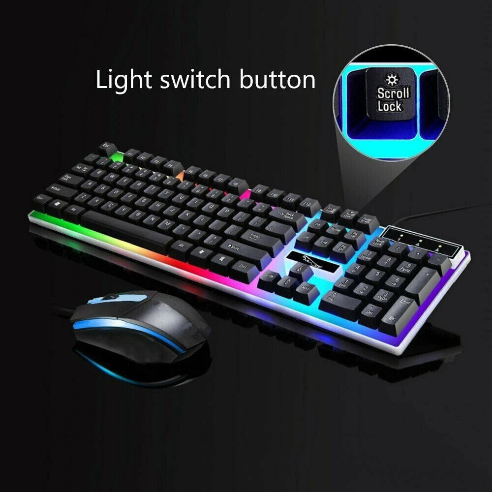 RGB Gaming Keyboard and Mouse Set USB LED for PC Laptop Console Computer