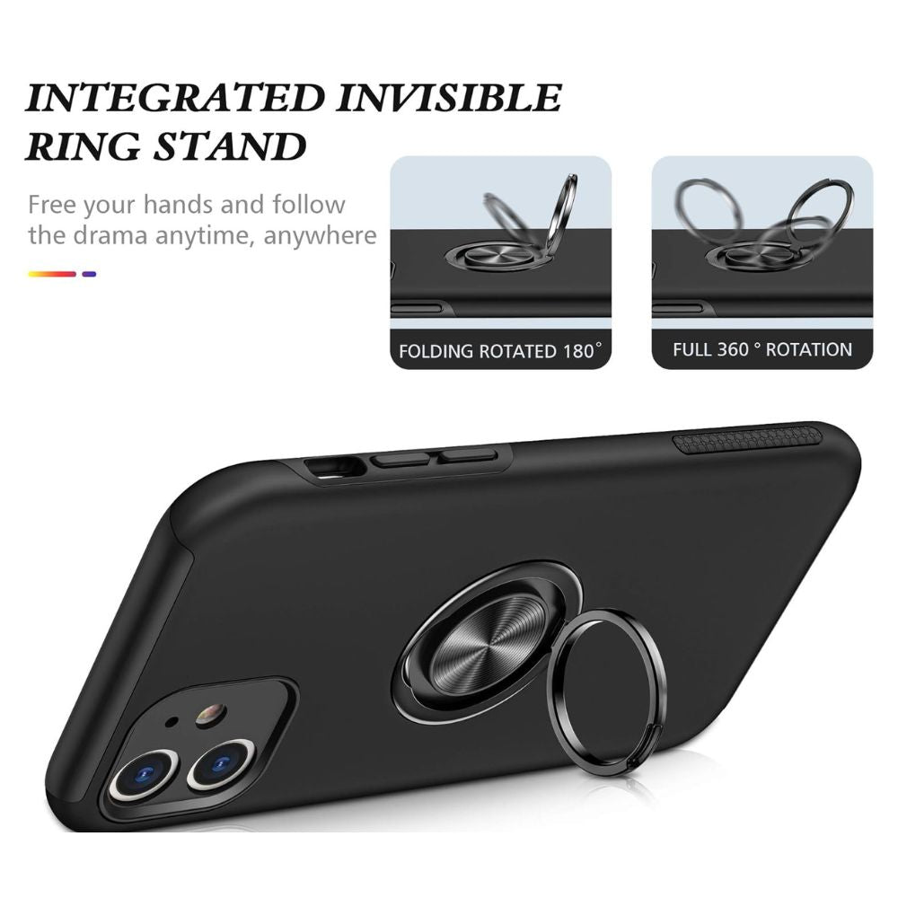 iPhone 11 Ring Holder Case Black Kickstand